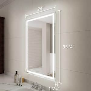 Claro 24 in. W x 36 in. H Rectangular Frameless LED Wall Bathroom Vanity Mirror in Silver