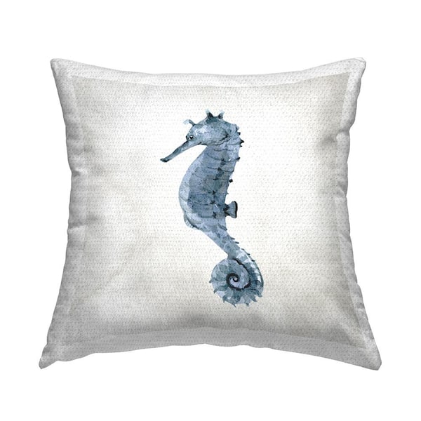 Stupell Industries Navy Blue Seahorse Watercolor Detail Sea Life Blue Square Outdoor Throw Pillow
