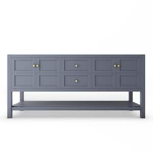 Alicia 71.25 in. W x 21.75 in. D x 32.75 in. H Bath Vanity Cabinet without Top in Matte Gray with Gold Knobs