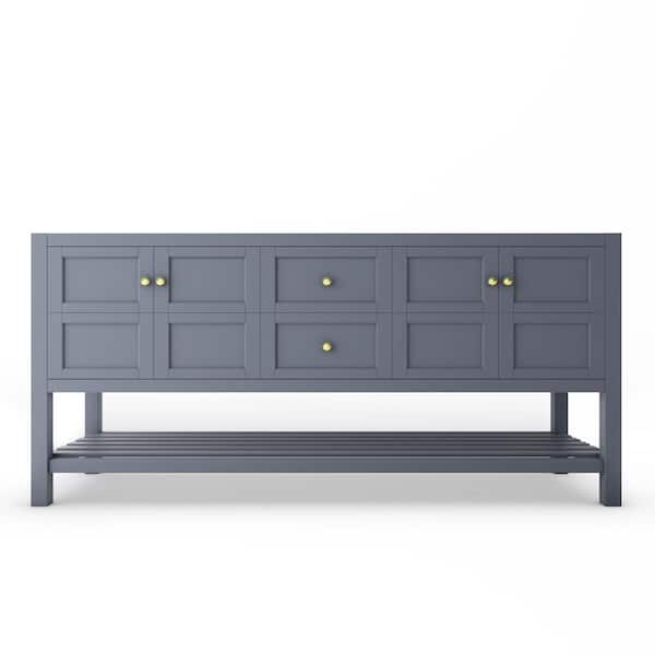 castellousa Alicia 71.25 in. W x 21.75 in. D x 32.75 in. H Bath Vanity Cabinet without Top in Matte Gray with Gold Knobs