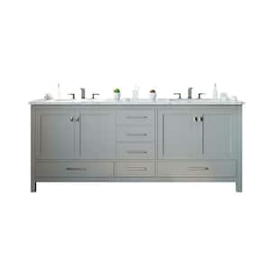 Aberdeen 84 in. W x 22 in. D x 35 in. H Double Bath Vanity in Gray with White Carrara Marble Top with White Sinks