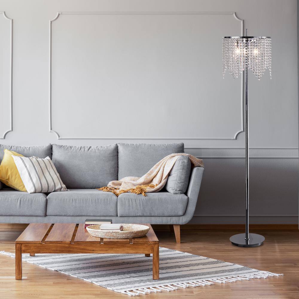 65-Inch Silver Chandelier Style Floor Lamp with Crystal Shade