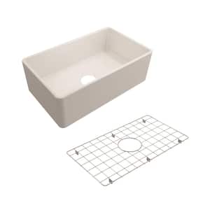 Farmhouse Apron-Front Fireclay 30 in. Single Bowl Kitchen Sink in White with Bottom Grid