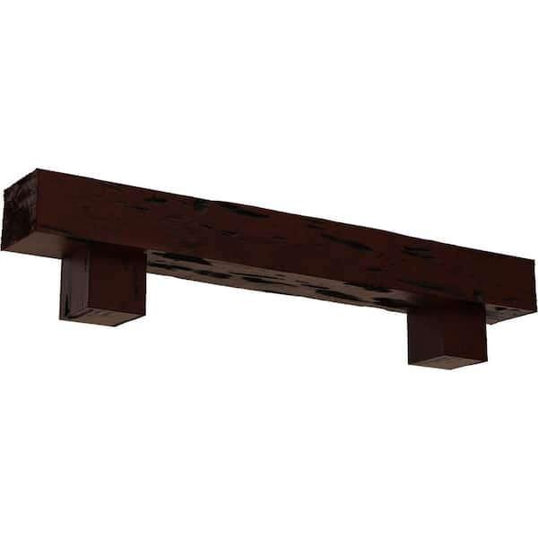Ekena Millwork 6 in. x 8 in. x 3 ft. Pecky Cypress Faux Wood Fireplace Mantel Kit with Alamo Corbels, Natural Pecan