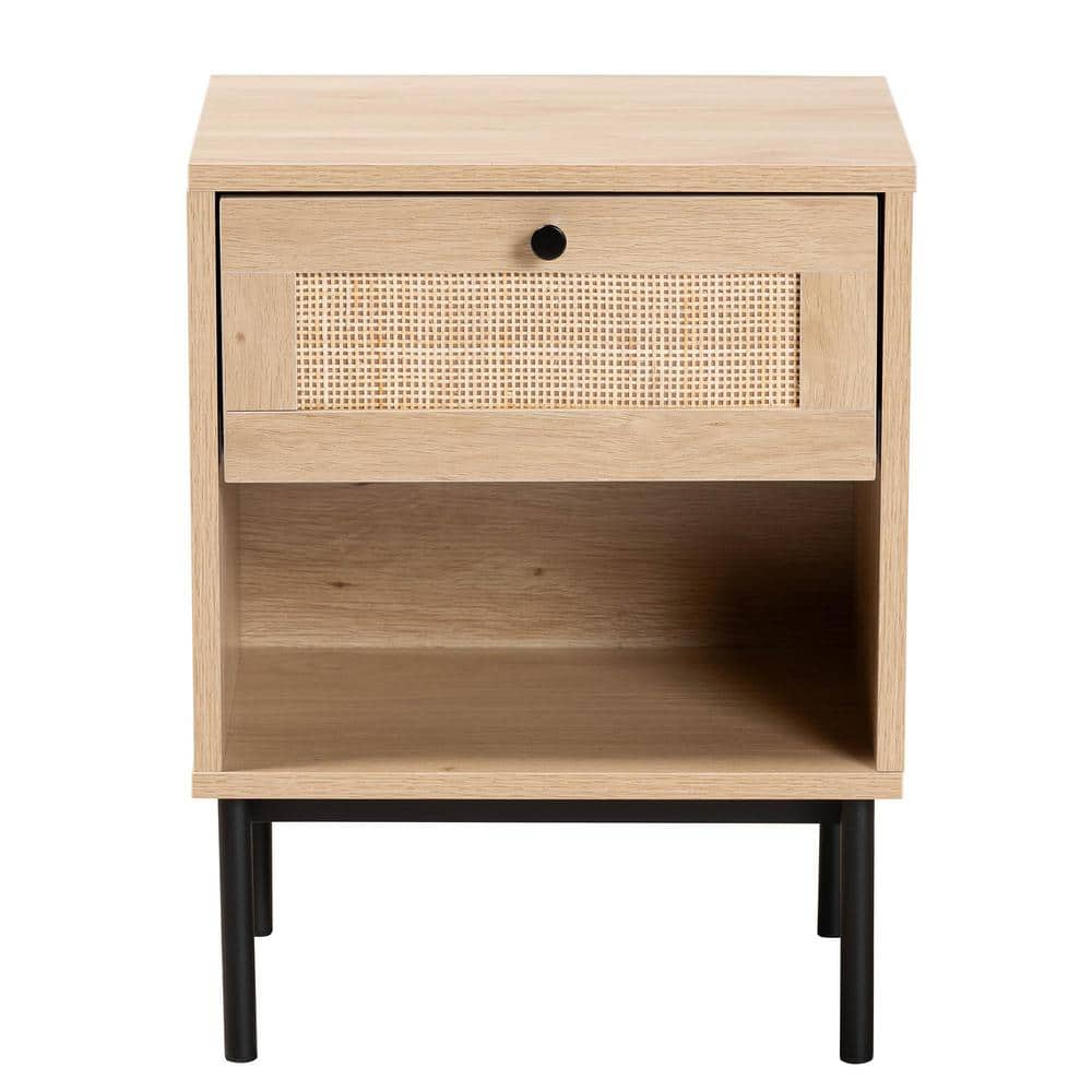 Sherwin Light Brown and Black Wood and Metal Accent Table with Storage