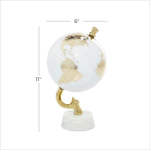 11 in. Gold Aluminum Decorative Globe with Marble Base