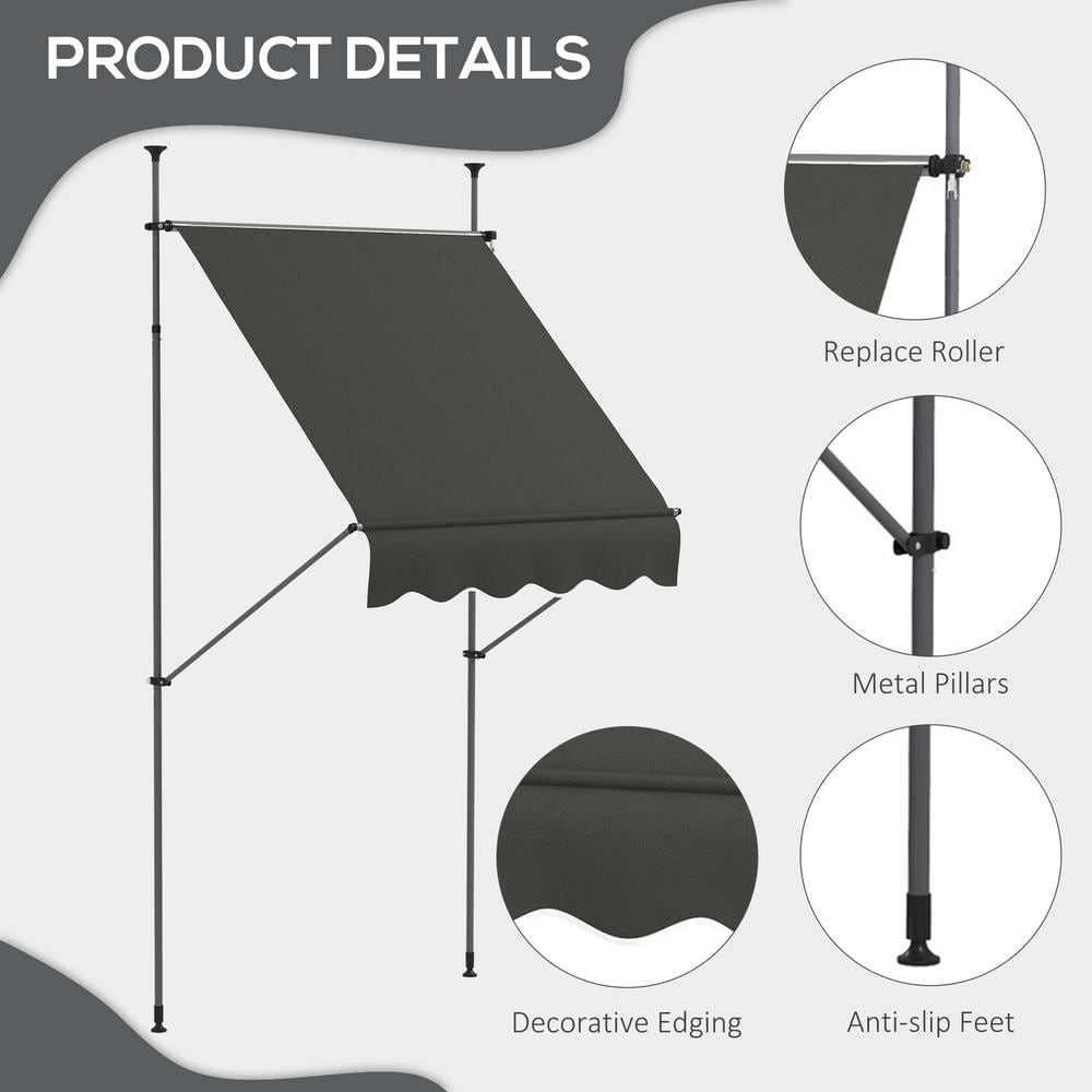 Dark Gray Aluminum Frame Retractable Patio Awning with UV Resistant Fabric
