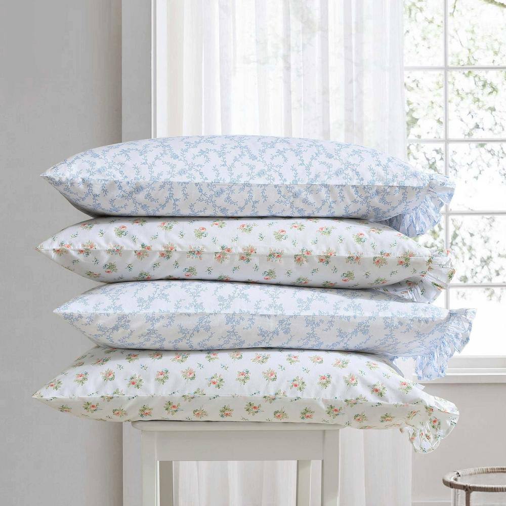 King Size Roseford Orange Floral Cotton Pillowcase Set with Ruffled Hem
