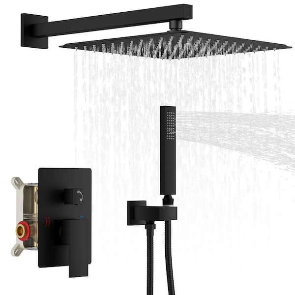 10 in. Showerhead Single-Handle 2-Spray Square 2.5 GPM High Pressure Shower Faucet in Matte Black Valve Included