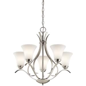 Keiran 24.5 in. 5-Light Brushed Nickel Transitional Shaded Empire Chandelier for Dining Room
