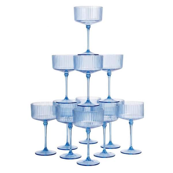 20 Pack Blue Plastic Martini Glasses, 10 oz. Disposable Coupe Cups for Champagne Tower, Party and Bar Use