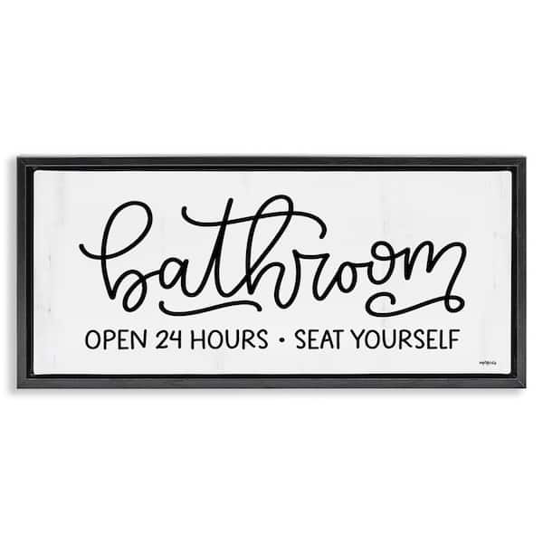 Stupell Industries Bathroom Seat Yourself by Imperfect Dust Black Floater Frame Typography Graphic Art Print 14 in. x 31 in.