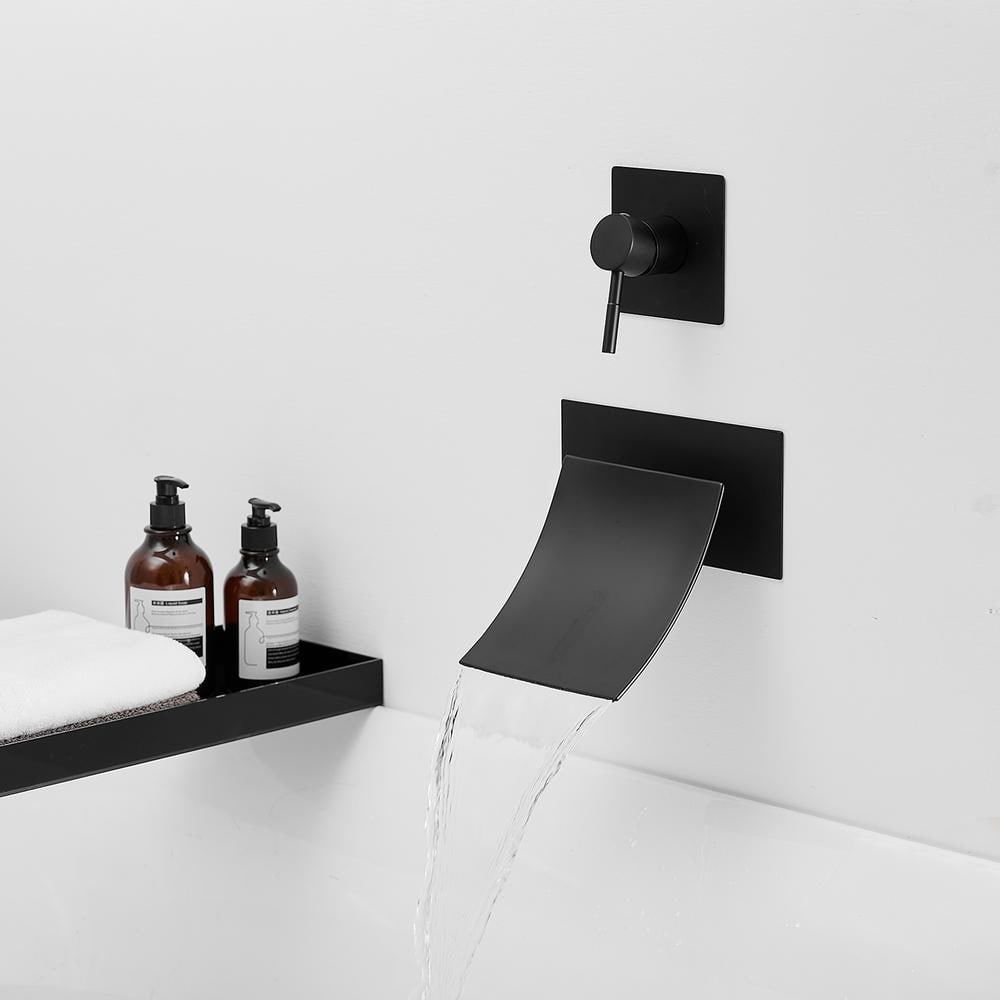 Matte Black Wall-Mount Waterfall Bathtub Faucet with Lever Handle