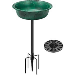 Polyresin Green Garden Birdbath with Metal Stake and Solar Powered Round Fountain