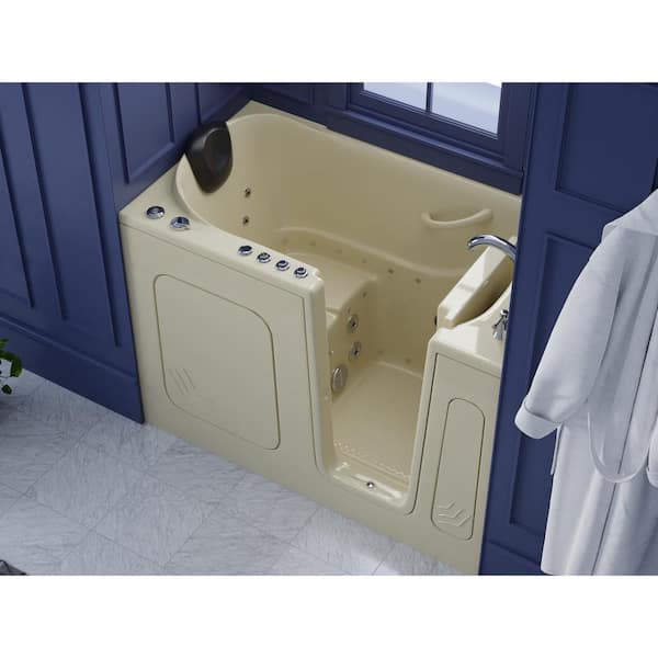 HD Series 54 in. Right Drain Quick Fill Walk-In Whirlpool Bath Tub with Powered Fast Drain in Biscuit