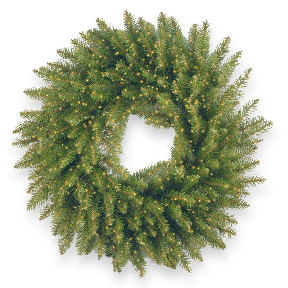 National Tree Company 24 in. Artificial Battery Operated Kingswood Fir Wreath with Infinity Lights