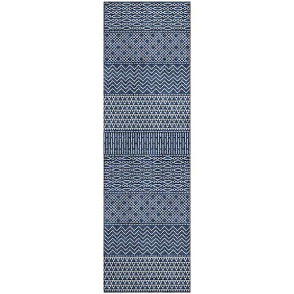 Addison Rugs Mayfield Premium Machine Washable Abstract AMF939 Navy 2 ft. 3 in. x 7 ft. 6 in. Runner Rug