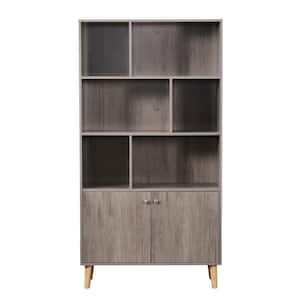 67.32 in. Brown Wood 6-Shelf Standard Bookcase with Doors