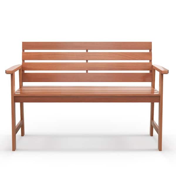 Gymax 2-Person Solid Wood Outdoor Bench Chair W/Slatted Seat and Inclined Backrest Patio