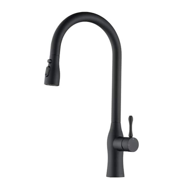 Tahanbath Single Handle Pull Down Sprayer Kitchen Faucet in Black