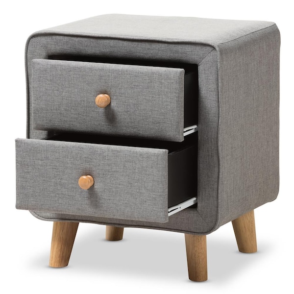 Baxton Studio Jonesy 2 Drawer Mid Century Gray Fabric Nightstand