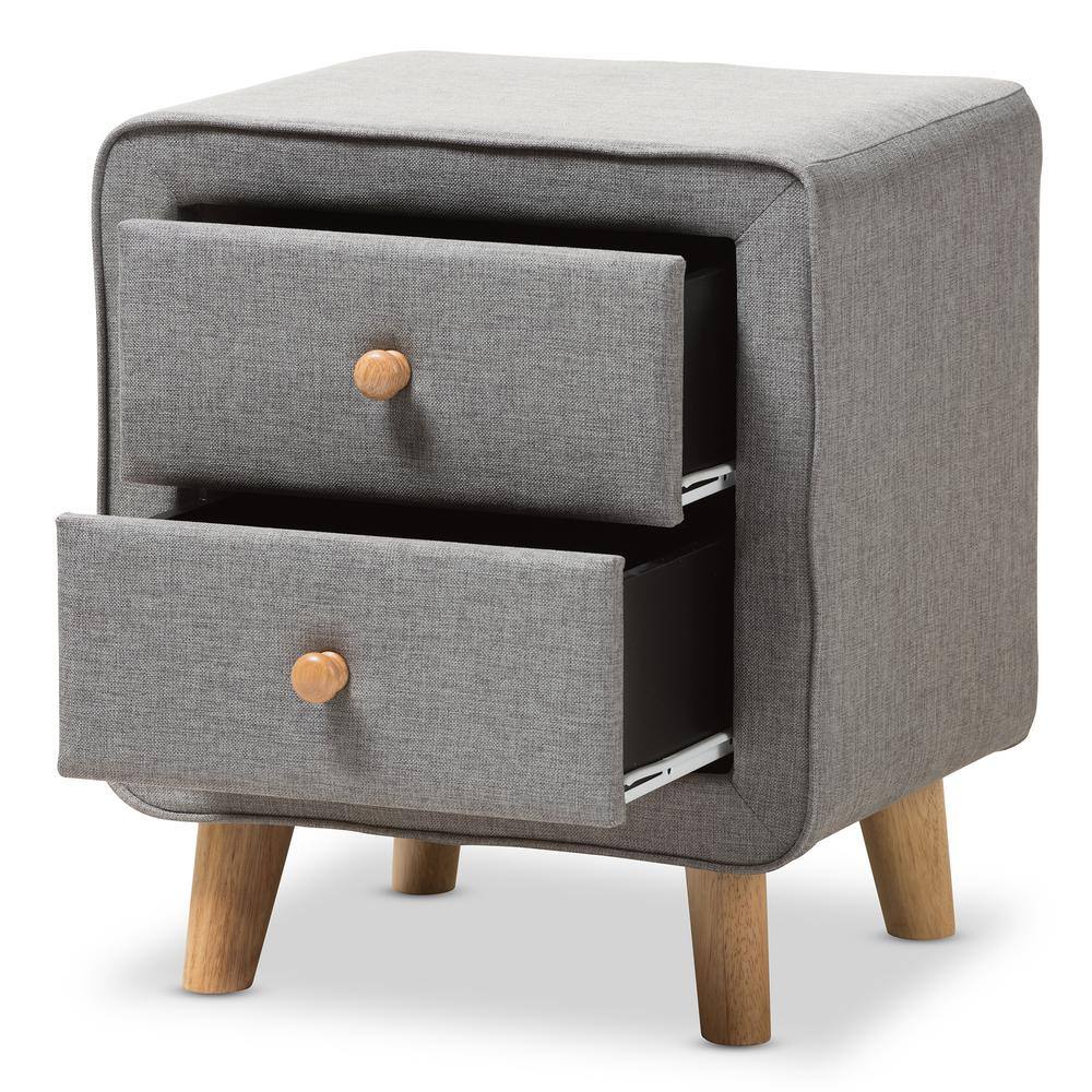 Jonesy Mid-Century Grey Fabric 2-Drawer Nightstand