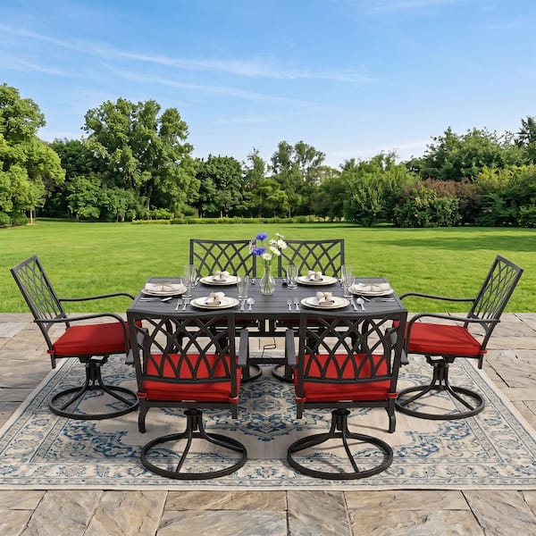 Nuu Garden Black 7-Piece Metal Rectangle Outdoor Dining Set with