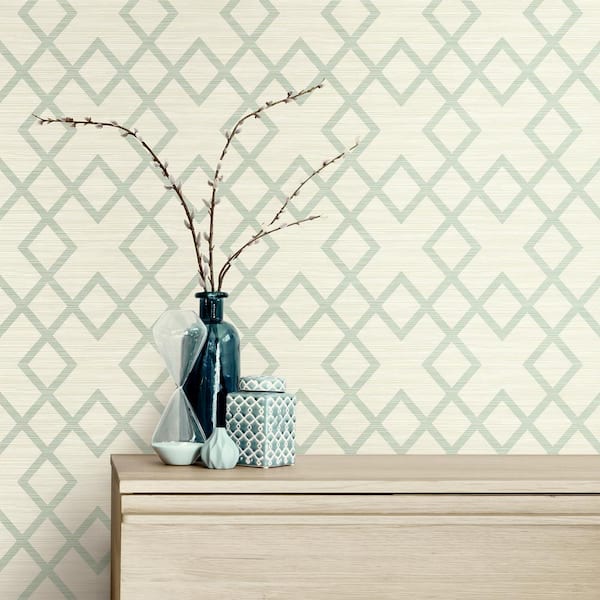 Vana Seafoam Woven Diamond Vinyl Strippable Wallpaper (Covers 60.8 sq. ft.)