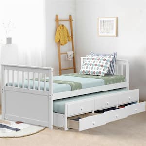 Twin Captain's Bed Bunk Bed Alternative w/ Trundle and Drawers for Kids White