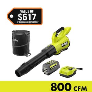 40V HP Brushless 800 CFM Whisper Series Blower with 8.0 Ah Battery, Charger and Lawn and Leaf Bag