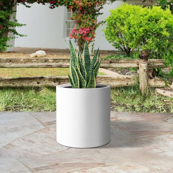 PLANTARA 20 in. H Solid White Concrete Square Plant Pot, Tall Flower Pot with Drainage Hole for Outdoor Garden