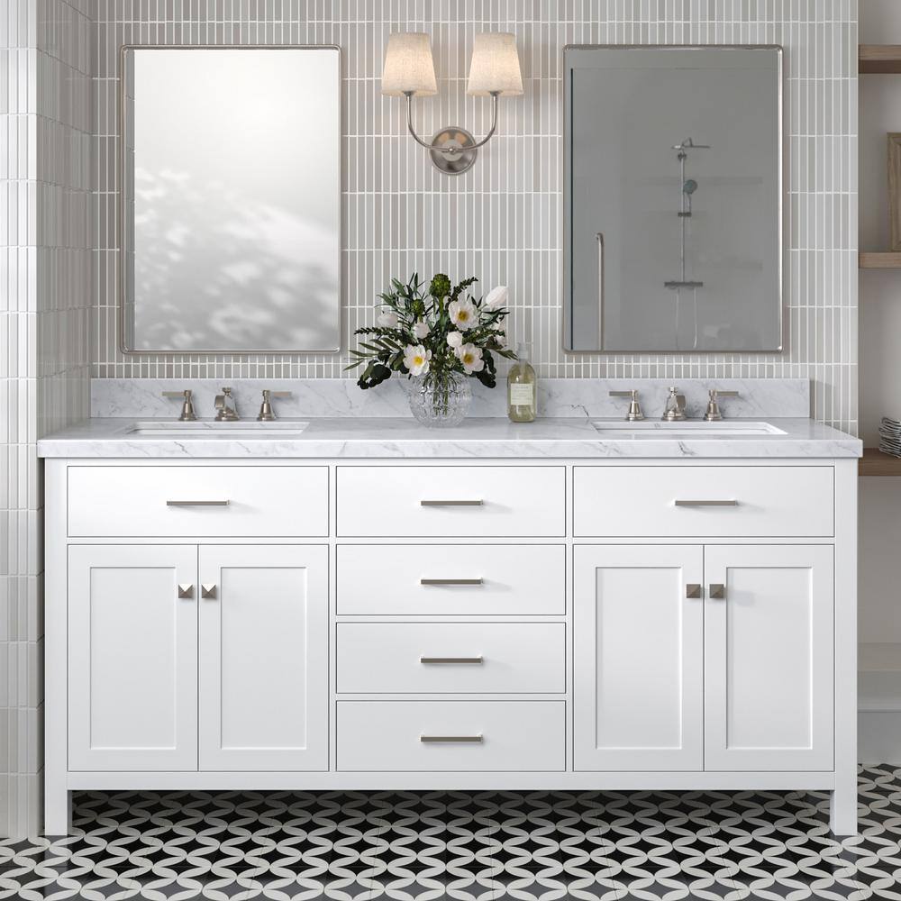 ARIEL Bristol 73 in. W x 22 in. D x 36 in. H Double Freestanding Bath Vanity in White with White ...