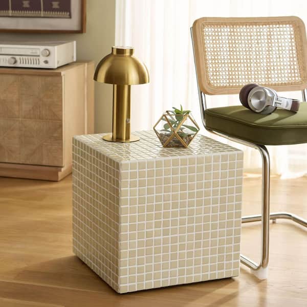 Hikari 16 in. Cream Square Tiles End Table