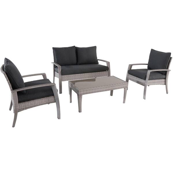 Hanover Elemental 4-Piece Wicker Patio Seating Set with Gray Cushions