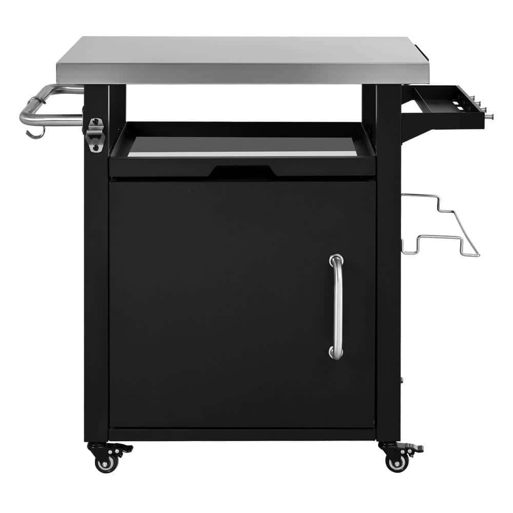 39.5 in. Black Outdoor Solid Wood Grill Cart Table with Stainless Steel Top price history on PriceWatchPro