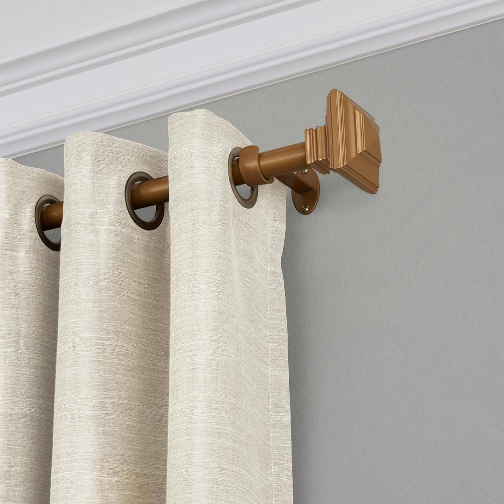 Gold Adjustable Curtain Rod with Stacked Square Finials, 28"-48"