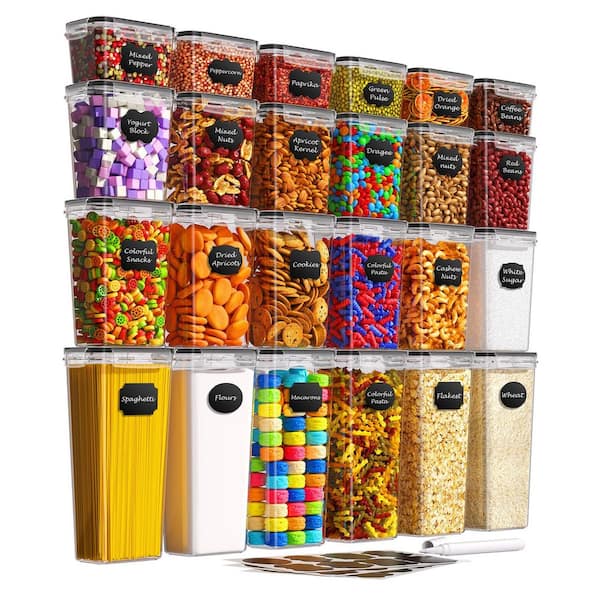 24-Piece Plastic Airtight Food Storage Kitchen Container Set with Leak-Proof Lids and Labels for Kitchen Pantry