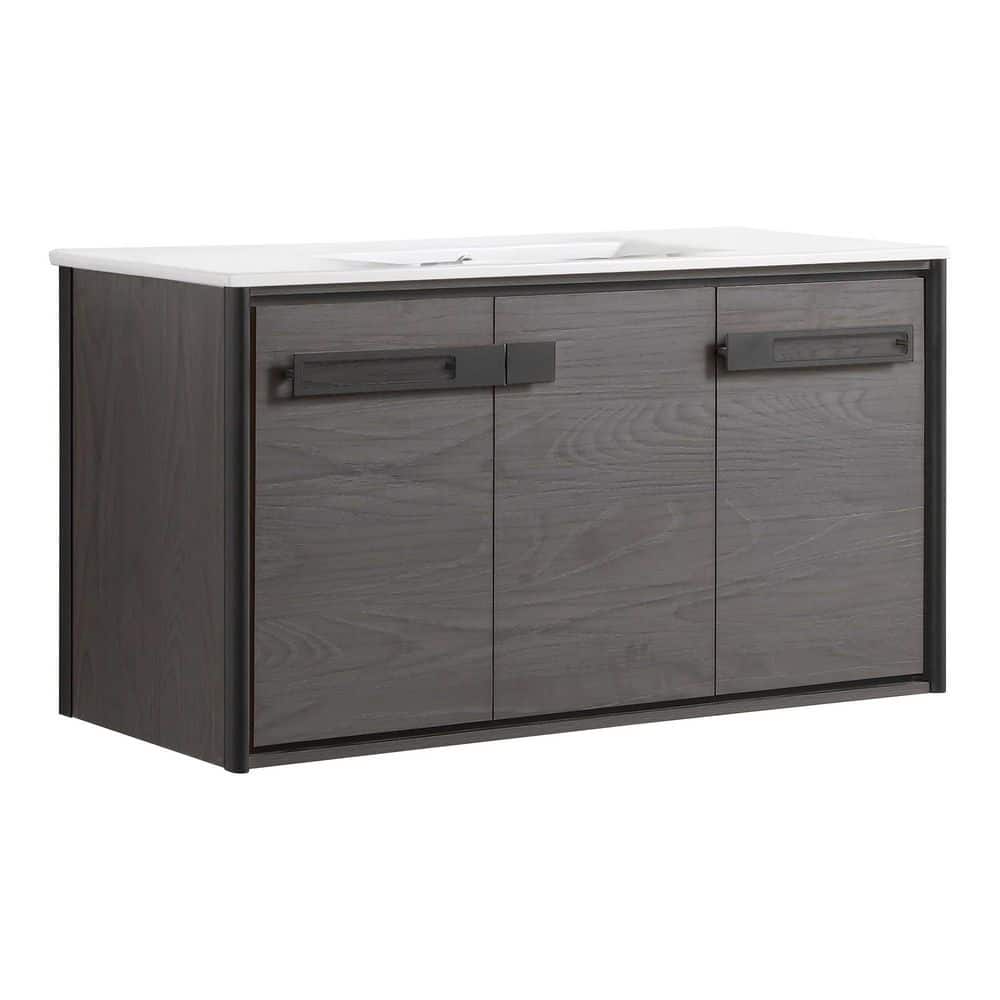 Oakville 42 in. W x 18 in. D x 23.25 in. H Wall Mounted Bathroom Vanity in Black Coal Oak with White Ceramic Sink Top price history on PriceWatchPro