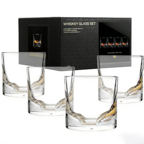 4 Pcs 10 oz. Grand Canyon Crystal Whiskey Glasses, Thick Freezable Bourbon Glass, Frozen Crystal Chills Cocktail