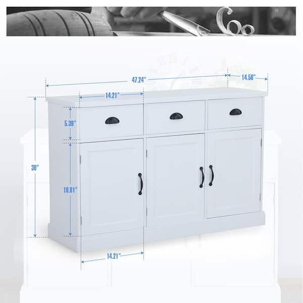 PHI VILLA Warm White Accent Buffet Cabinet with 3 Drawers and Doors  THD-IF-324 - The Home Depot