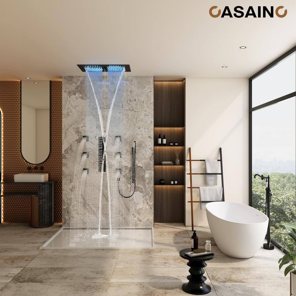 Matte Black Stainless Steel Ceiling-Mounted LED Shower System