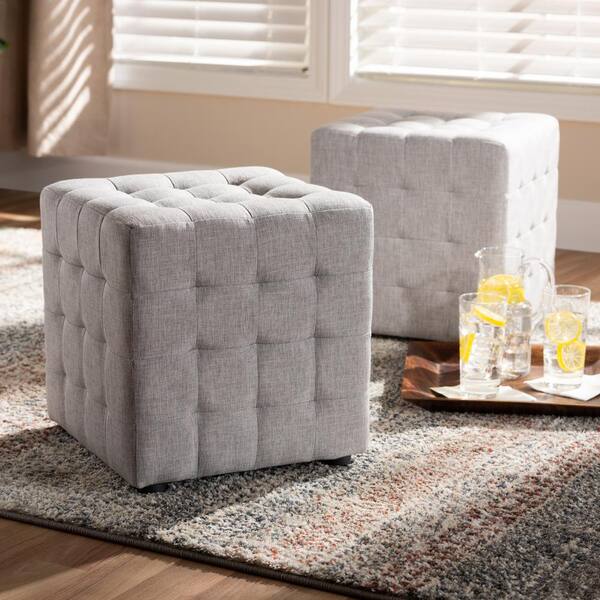 Baxton Studio Elladio Grayish Beige Cube Ottoman Set 156 2PC 9297