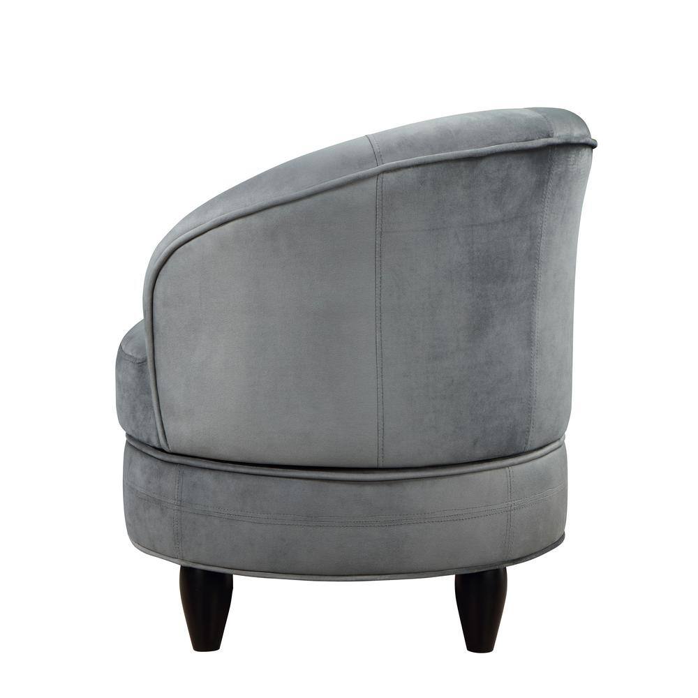 Sophia Compact Gray Velvet Swivel Barrel Chair