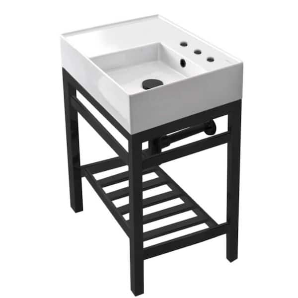 Nameeks Teorema 2 Ceramic White Console Sink and Leg Combo in Matte Black