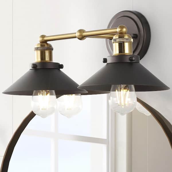 JONATHAN Y July 17.5 in. 2-Light Oil Rubbed Bronze/Brass Gold Metal Vanity Light