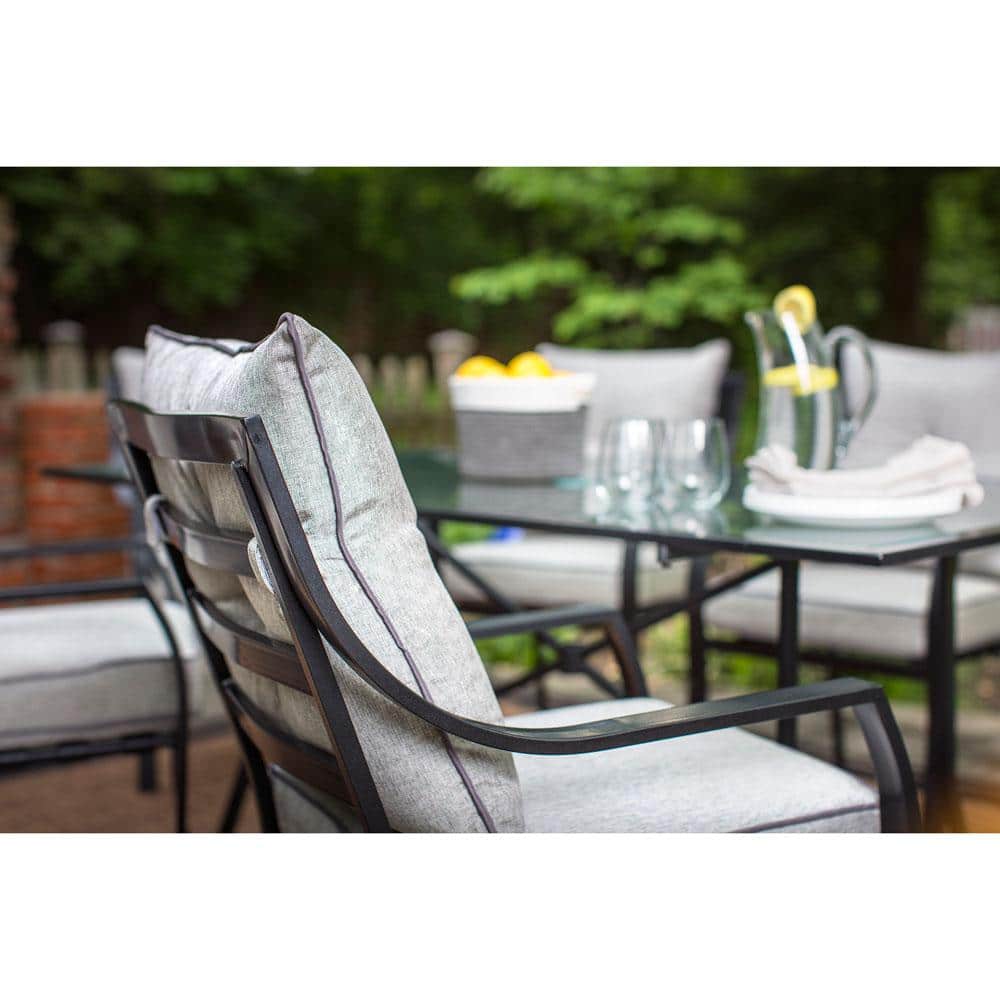 Gray 7-Piece Steel Patio Dining Set with Umbrella