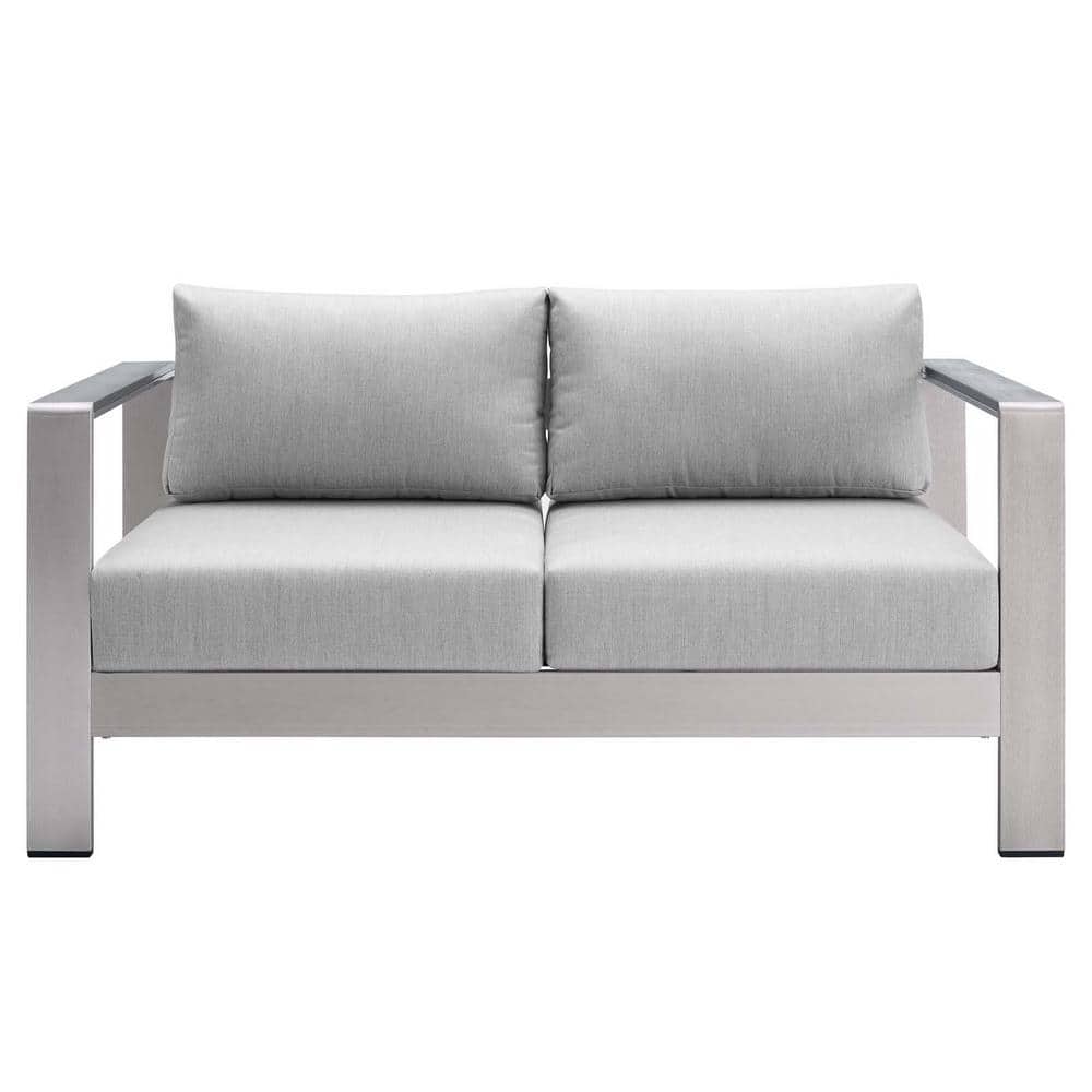 Gray Aluminum Outdoor Loveseat with Sunbrella Fabric