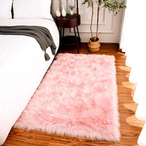 Ghouse Light Pink 4 Ft X 6 Ft Silky Faux Fur Sheepskin Shag Fluffy Fuzzy Area Rug Fym1450 The Home Depot