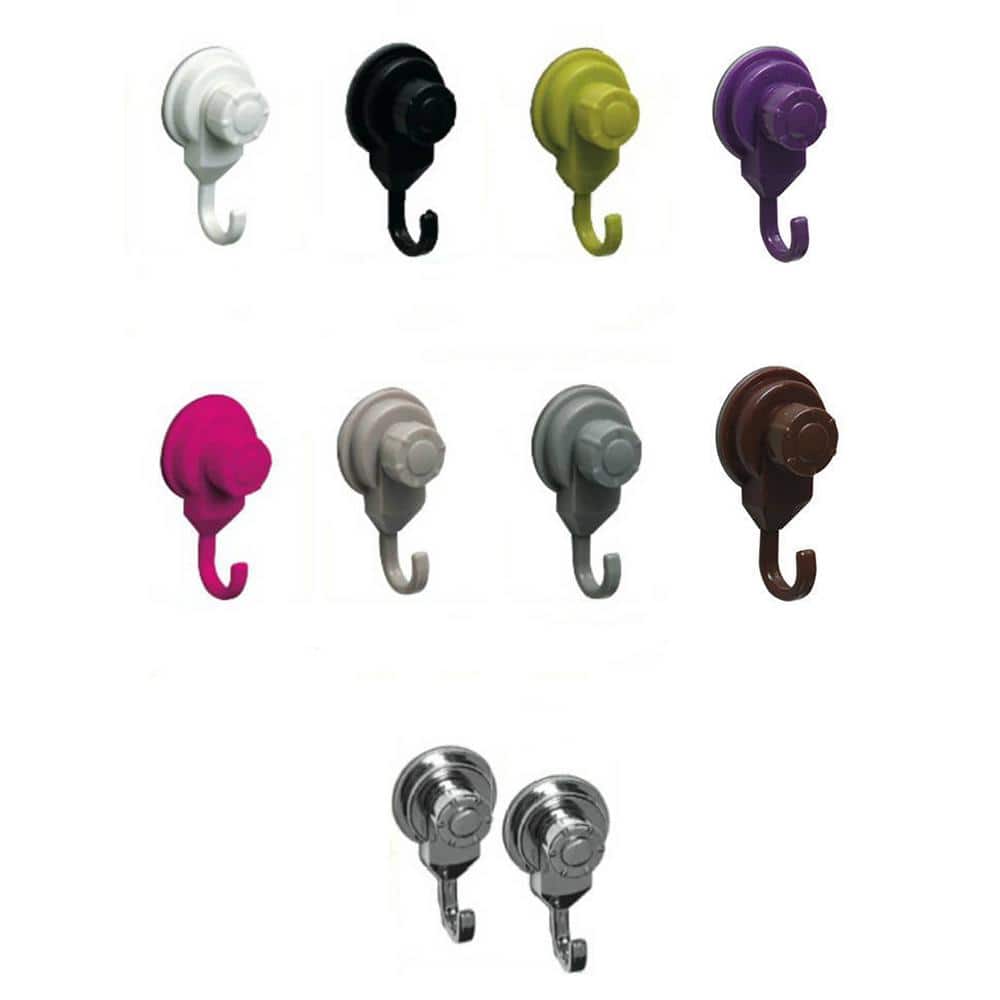 Pink Plastic and Metal Suction Cup Wall Hooks Set of 2