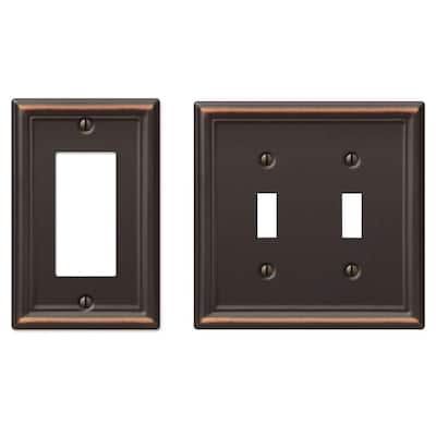 Ascher 1 Gang Rocker and 2 Gang Toggle Steel Wall Plate Combo Pack - Aged Bronze